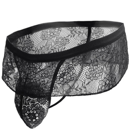 Mens Thong Underwear, Mini Skirt Thongs, Male Frilly Lace Sissy Panties, Feminine G-String Gay Lingerie for Men (Black 2)
