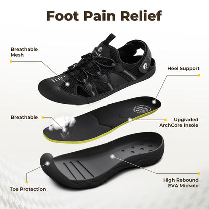 FitVille Men's Walking Sandals, Wide-Fit Closed Toe Hiking Sandals with Arch Support for Plantar Fasciitis, Quick-Adjust Straps & Non-Slip Sole Men Shoes for Summer Outdoor Casual Sports