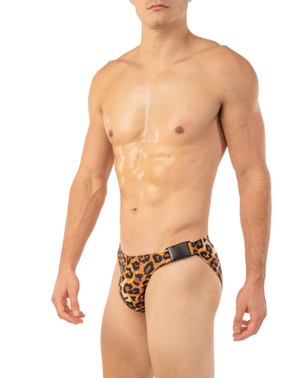 Gary Majdell Sport Men’s Bikini Swimsuit with Side Buckle - Available in Shiny Tricot, Liquid Metallic, and Nylon Spandex Prints (Tarzan, L)