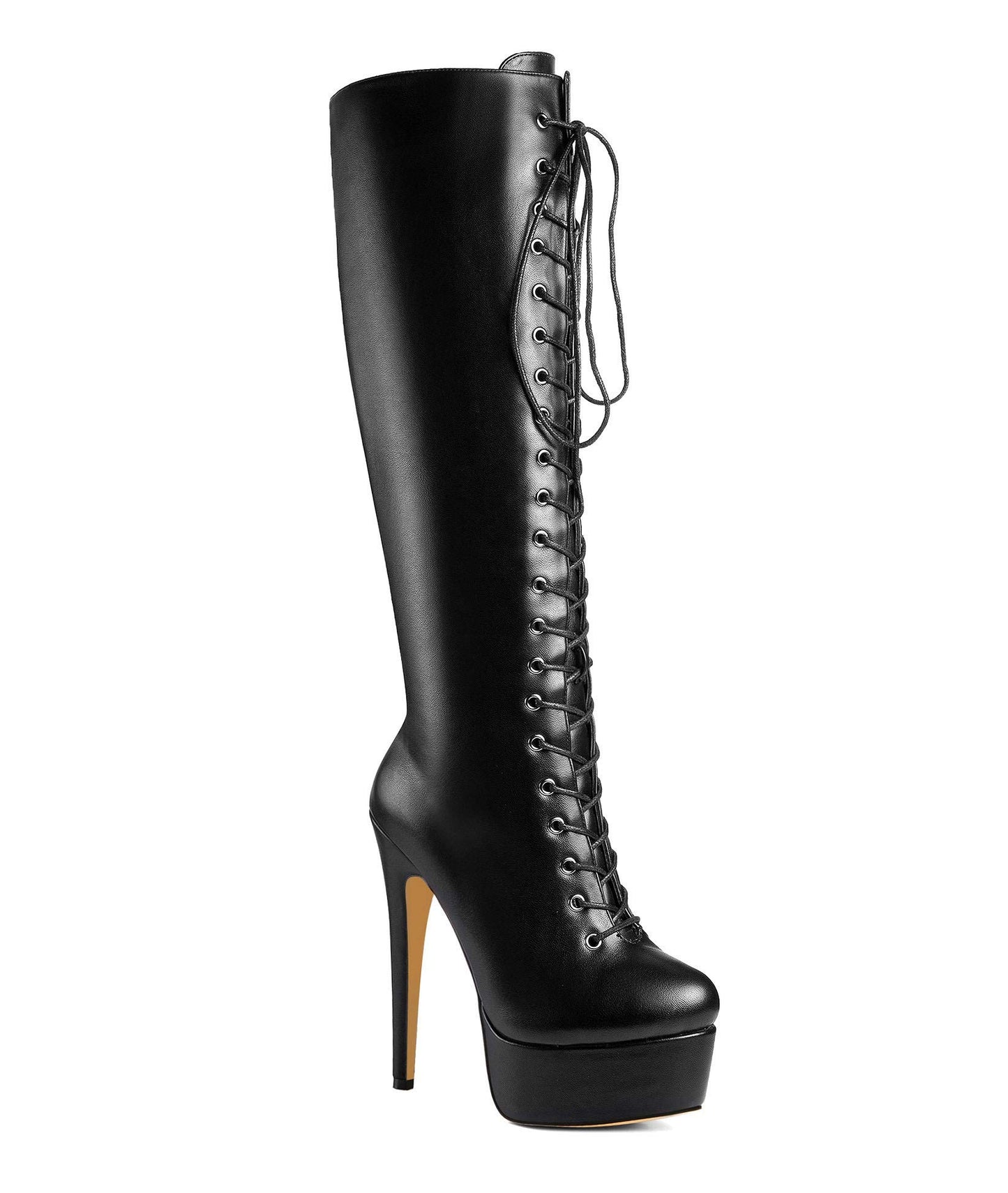 ANN CREEK - Women's 'Niwen' Knee High Sexy Fashion Ultra High Stiletto Heels Platform Lace Up Boots Black 10