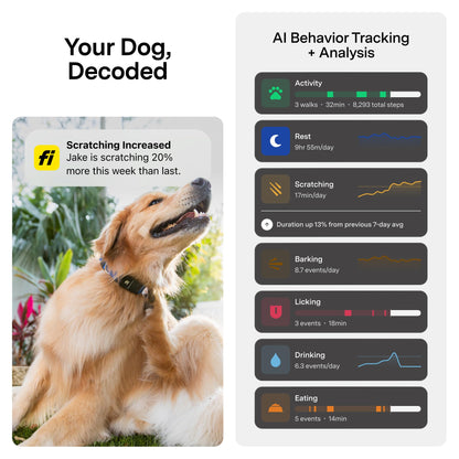 New Fi Series 3+ Smart Dog Tracker Collar [12 Month Membership Included] GPS Tracker for Dogs with Health & Behavior Monitoring, Escape Alerts, Waterproof, LED, Apple Watch Compatible (Pink, Large)