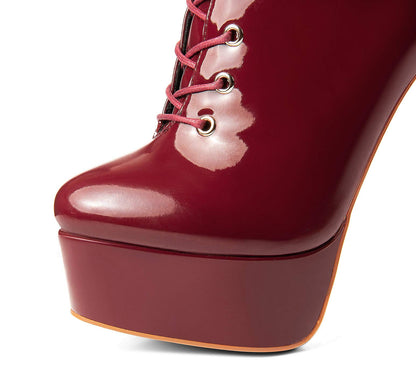ANN CREEK 'Niwen' High Fashion Ultra High Stiletto Heels Platform Lace Up Boots Wine 9.5