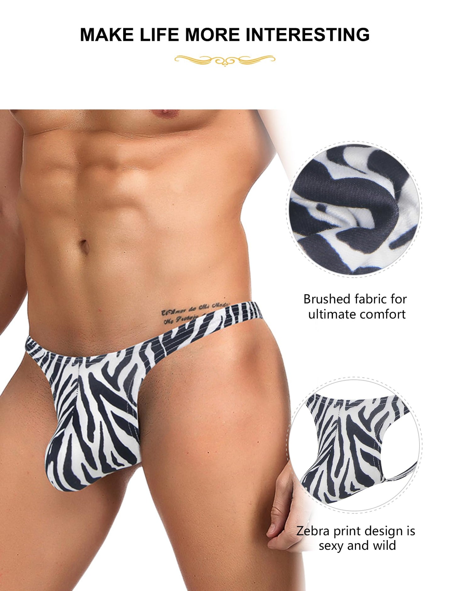 Men’s Thong Underwear Snake Print Briefs Low Rise Sexy