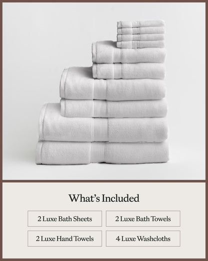 Cozy Earth Complete Luxe Bath Bundle - 60% Cotton 40% Viscose from Bamboo - Quick Dry & Plush Cotton Bath Towel Set - 4 Washcloths, 2 Hand Towels, 2 Bath Towels, 2 Bath Sheets - Light Grey
