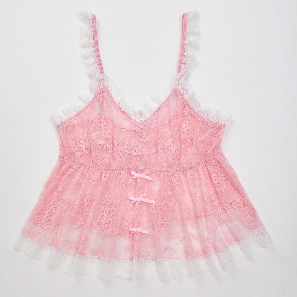 Men‘s Sheer Lace Camisole Floral See Through Cami Top Sleeveless Mesh Shirt for Crossdressing Party Pink Large