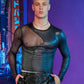 WDIRARA Men's PU Cut Out Club Tee See Through Mesh Long Sleeve T-Shirt Faux Leather Asymmetrical Tops Black S