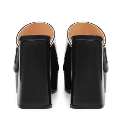 CDXJHYMY Womens Platform Chunky Heels Sandals Square Open Toe High Heeled Sandals Slip On Slides Dress Party Wedding Shoes Black Patent Size 9.5