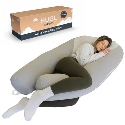 Plufl Hugl Cooling Body Pillow for Adults, U Shaped Pregnancy Pillow, Grey