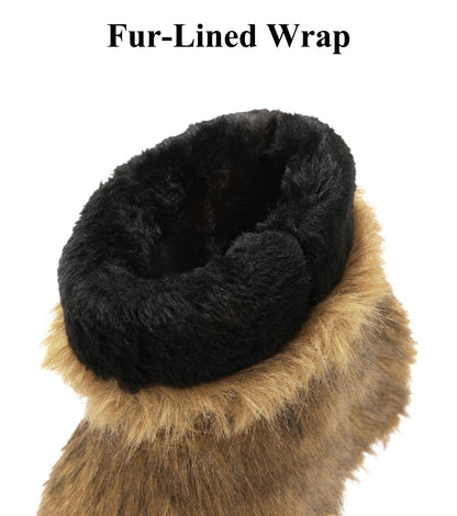 Haifago Women's Faux Fur Boots Furry Fluffy Mid-Calf Winter Snow Boot, Fashion Fuzzy Round Toe Warm Booties for Shopping Travel