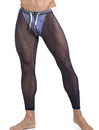 FEOYA Men's Mesh See Through Pants Home Lounge Pants Sleepwear Tighs Leggings Nightwear Skinny Long Pants Lightweight Athletic Sheer Pants Underwear Navy Blue L 2024