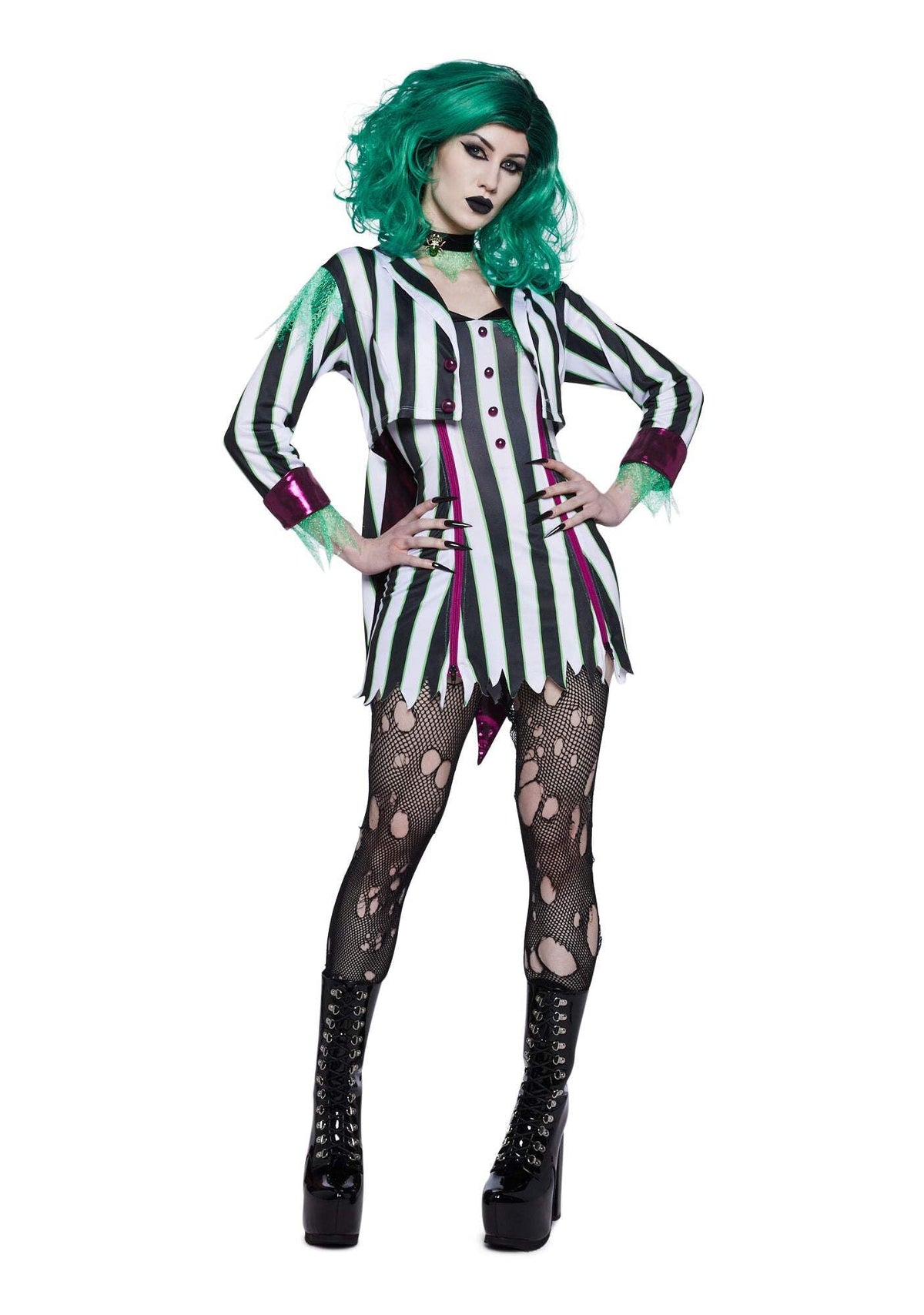 Dolls Kill BeetleJuice Black & White Striped Costume - Undead Ghost Outfit by Trickz N' Treatz - Medium