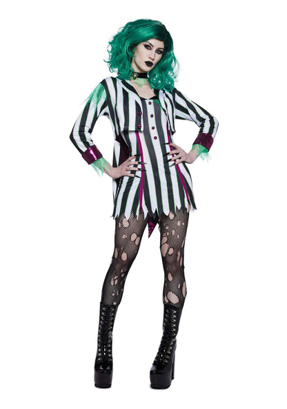 Dolls Kill BeetleJuice Black & White Striped Costume - Undead Ghost Outfit by Trickz N' Treatz - Medium