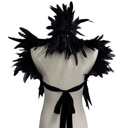 Victorian Real Natural Feather Shrug Shawl Shoulder Wrap Cape Gothic Collar (Black)