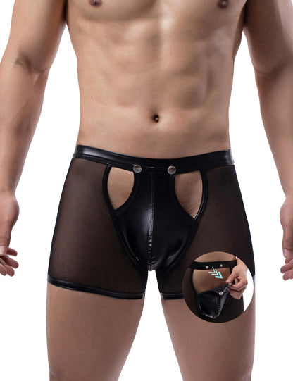 comeondear Mens Sexy Underwear Shorts Pants with Removable Pouch See Through Lace Boxer Briefs Erotic Gay Underwear for Men Cumdump Clubwear Black
