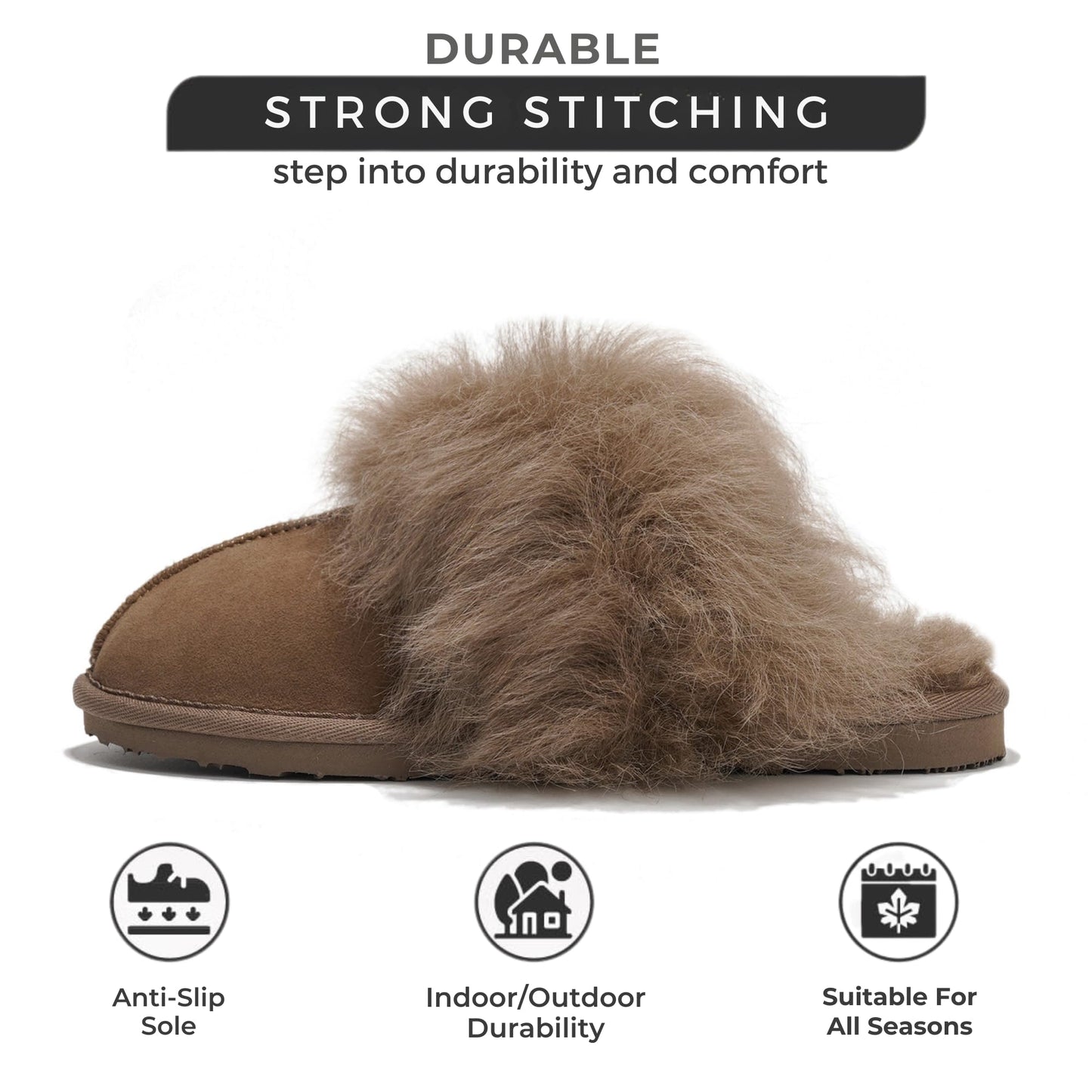 Project Cloud 100% Australian Sheepskin Scuff Slippers for Women - Genuine Shearling Memory Foam Slides for Women mules for women - Non-Slip Womens slippers - Christmas Slippers (RYANN, TAUP, 6)