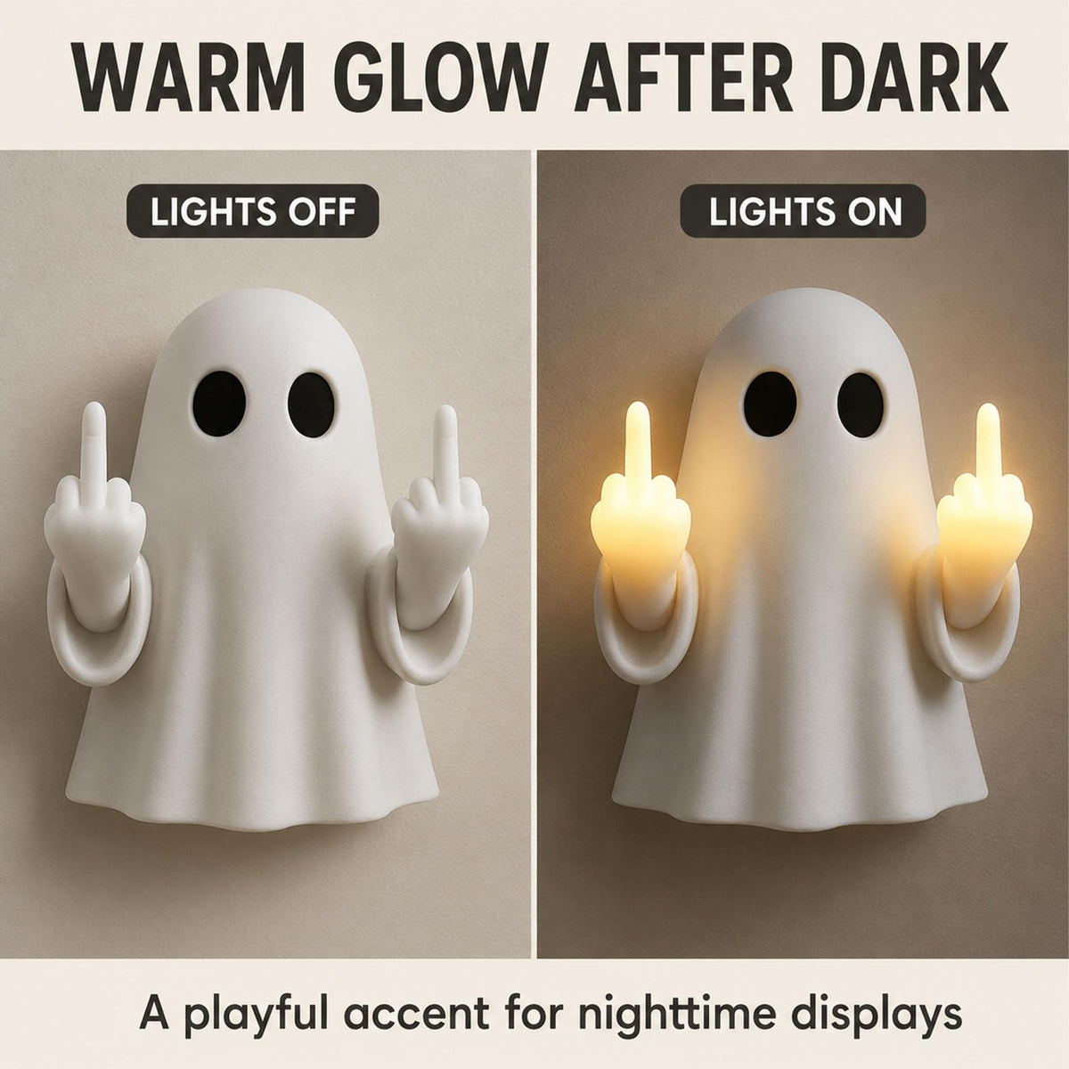 Lanenow Middle Finger Ghost Light, Warm LED Halloween Wall Decor