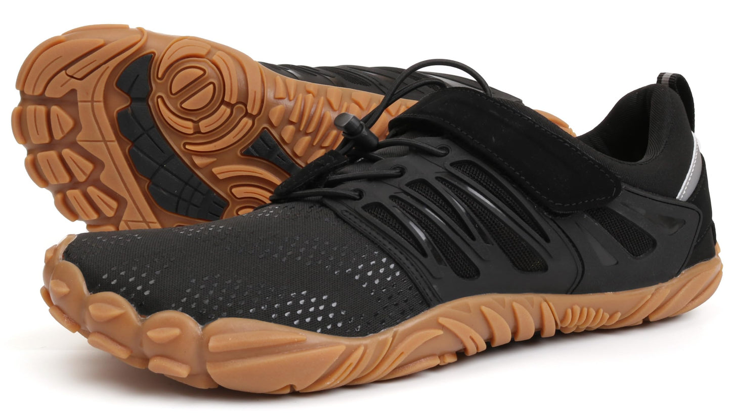 WHITIN Men's Trail Running Shoes Minimalist Barefoot Wide Width Toe Box Size 11 Gym Workout Fitness Low Zero Drop Sneakers Lightweight Black Gum 44
