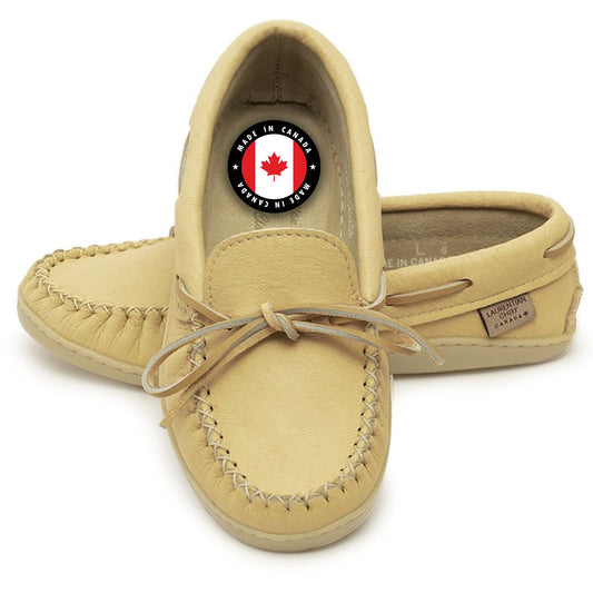 Laurentian Chief Moccasins with 8-Hole Collar for Ladies – Stylish and Comfortable House Slippers with Natural Rubber Sole – Leather Indoor & Outdoor Slippers (Natural Ladies - Indoor & Outdoor, 6)
