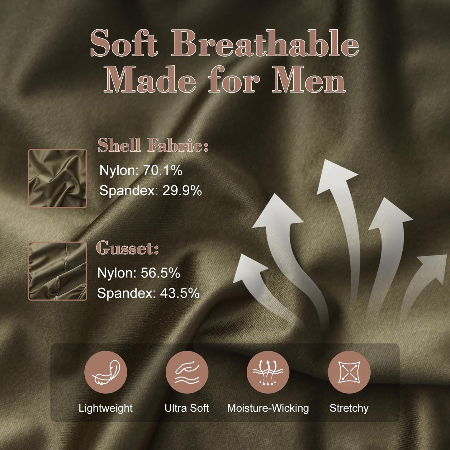 BSZN Men's Glossy Satin Briefs, Military Green Oil Slick Coated Underwear, Ruched Waistband Mid Rise Tight Fit, Waterproof Stain Resistant Sailor's Log Collection