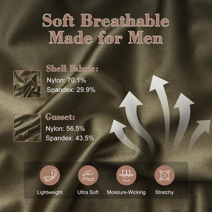 BSZN Men's Glossy Satin Briefs, Military Green Oil Slick Coated Underwear, Ruched Waistband Mid Rise Tight Fit, Waterproof Stain Resistant Sailor's Log Collection