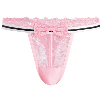 Men's Lace Thong, Sheer Pouch Strappy T-Back, Crossdressing Lingerie ABAFIP