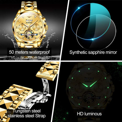 OUPINKE Mens Automatic Watches Diamond Skeleton Self Winding Luxury Dress Wrist Watch Sapphire Crystal Tungsten Steel