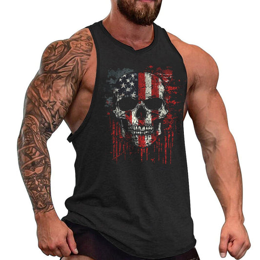 MARSVOVO Graphic Tank Tops Men Crew Neck Cotton Hippie American Flag and Skull Baggy Quick-Dry Oversized Workout Sleeveless Mens Hawaiian Shirt,XL