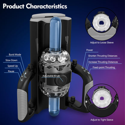 Sex Toy for Men Male Masturbator - Sex Toys Pocket Pussy with 12cm Thrusting Distance，Male Sex Toys Penis Pump Male Stroker Hands Free Masturbators with Phone Stand & Foldable Handle, Blowjob Machine
