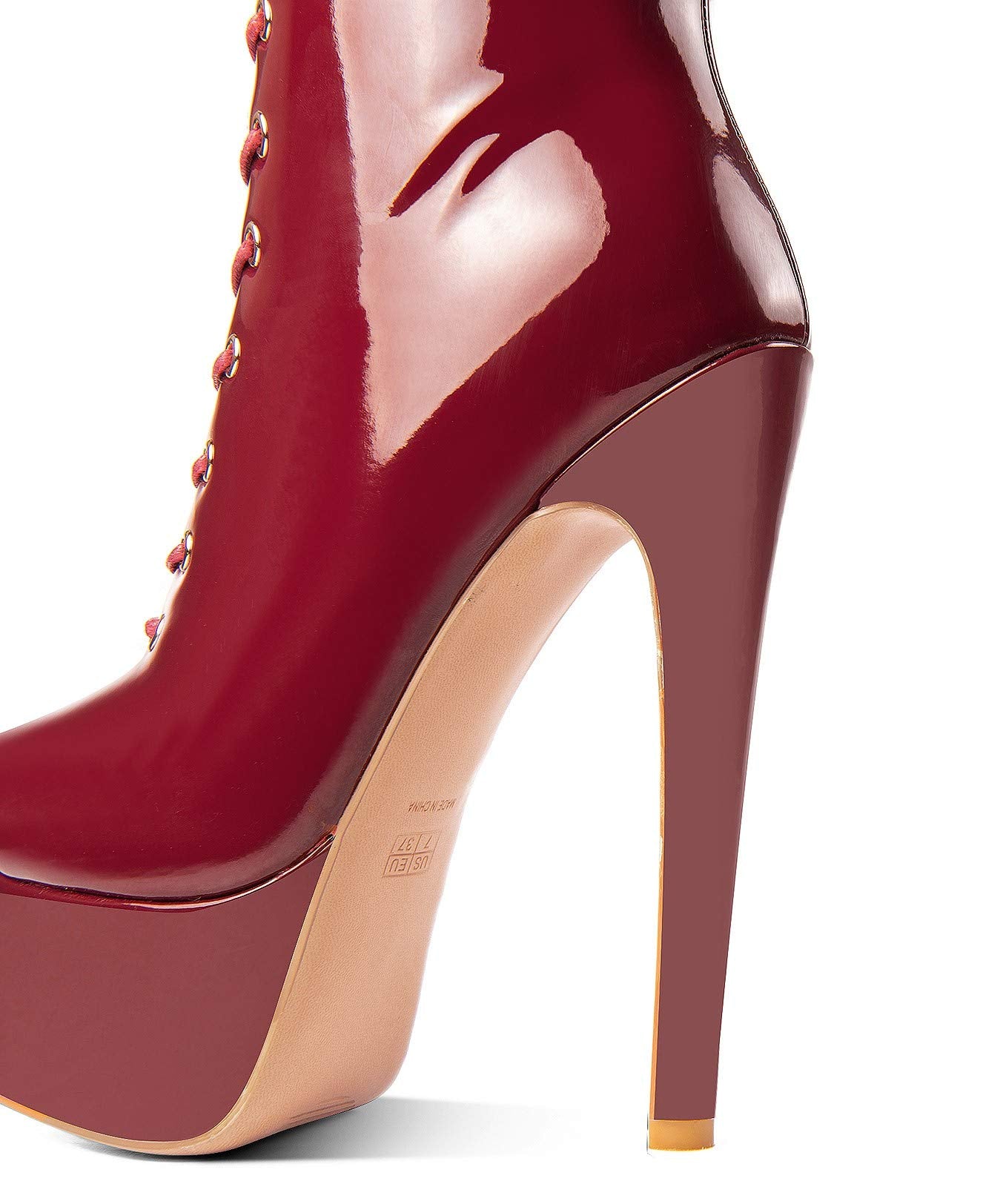 ANN CREEK 'Niwen' High Fashion Ultra High Stiletto Heels Platform Lace Up Boots Wine 9.5