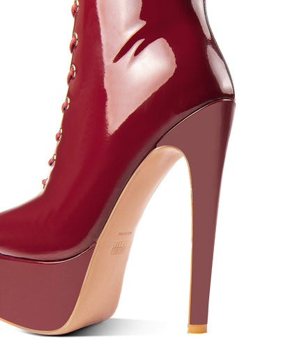 ANN CREEK 'Niwen' High Fashion Ultra High Stiletto Heels Platform Lace Up Boots Wine 9.5