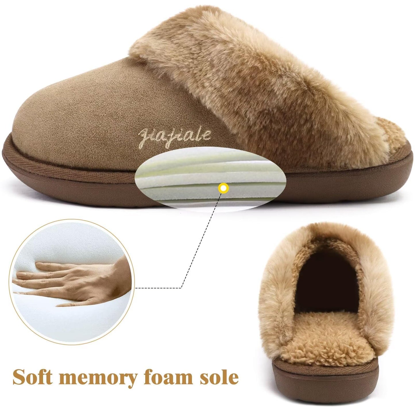 jiajiale Womens Memory Foam Slippers Fuzzy Outdoor House Shoes Brown 8.5