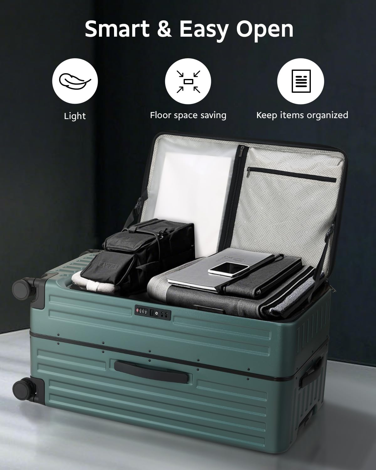 CENSIEN Luggage Sets 2 Pieces, 20 Inch Carry On Luggage and 29 Inch Checked Luggage with Spinner Wheels, Lightweight ABS+PC Hardshell Trunk Suitcases with Aluminum Frame, Top Opening (Green, 20/29)