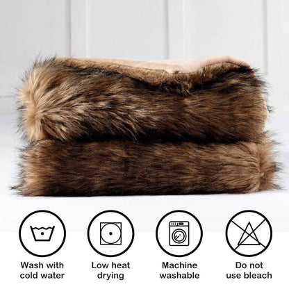 Luxury Plush Faux Fur Blanket King Size, Long Pile Brown with Black Tipped Throws, Oversized Super Warm, Fuzzy, Elegant, Fluffy Decoration Throw Blanket for Sofa, Armchair, Couch and Bed, 104"x90"