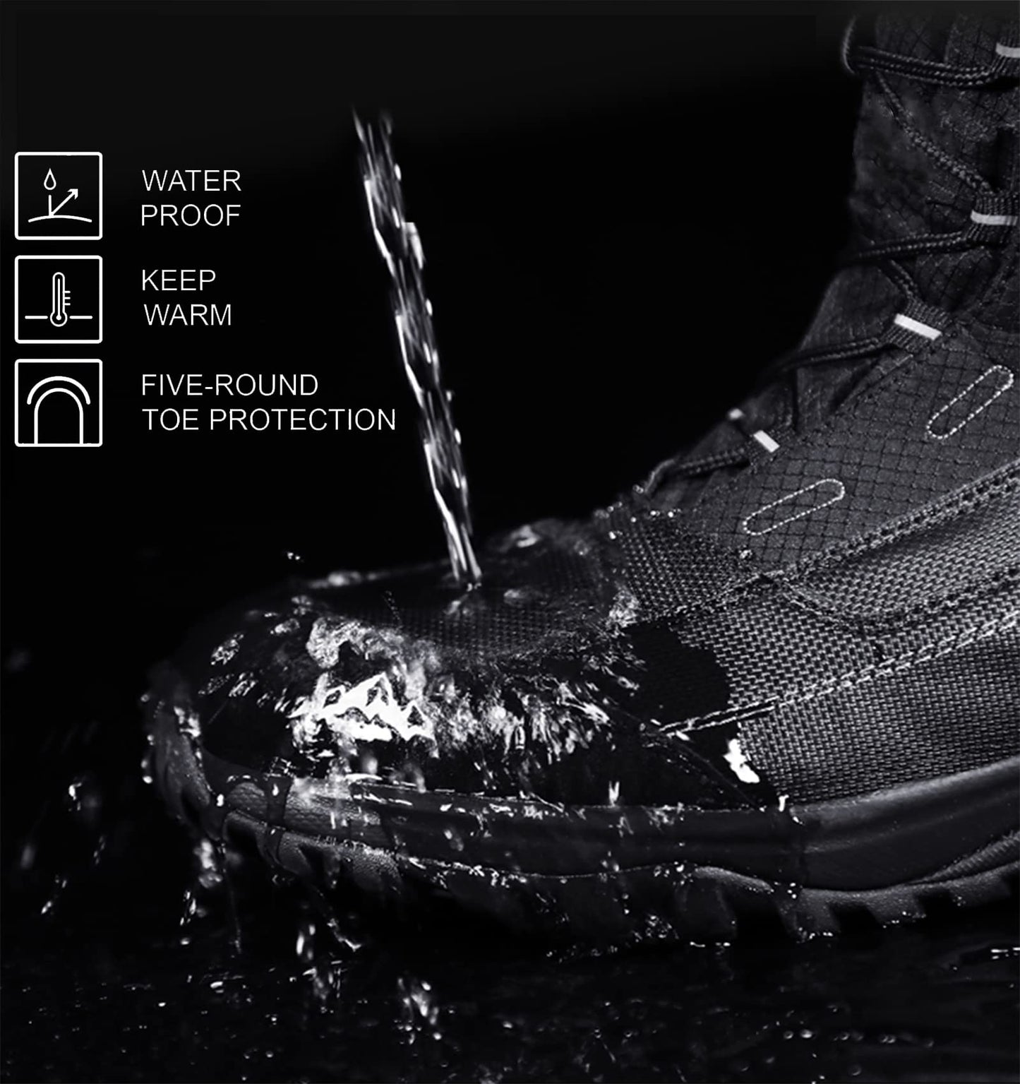 ROCKMARK Men's Winter Snow Boots, Warm Mid Calf Waterproof Durable Boot,Non-Slip Thermal-Insulated Climbing Shoes for Hiking & Ice Fishing & Snow Trekking & Outdoor Work(11, Black)