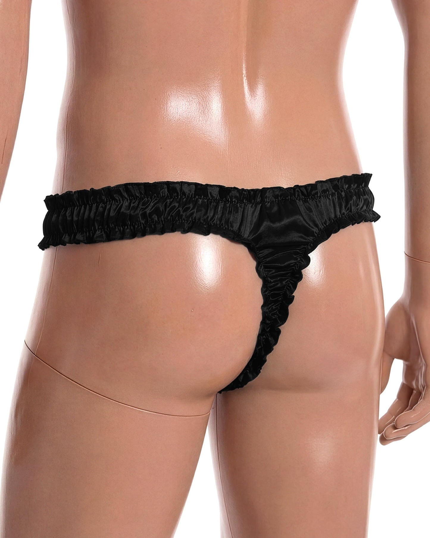Satini Men's Satin Ruffle Sissy Tanga Panties Black,