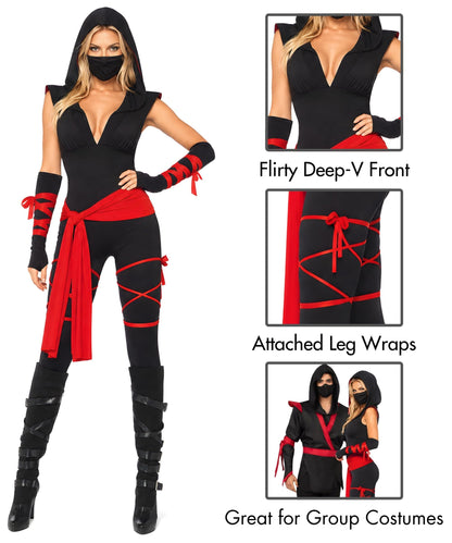 Leg Avenue Womens 4 Pc Deadly Ninja Costume, Small, Black/Red