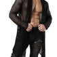 JOGAL Men's Mesh Fishnet Fitted Muscle Cardigan Large WG05 Black