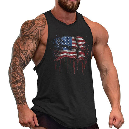 MARSVOVO Mens Tank Tops Gym Muscle Stringer Novelty Printed Sleeveless T Shirts Lightweight Loose Fitted Workout Streetwear Tank for Summer American Flag,XL