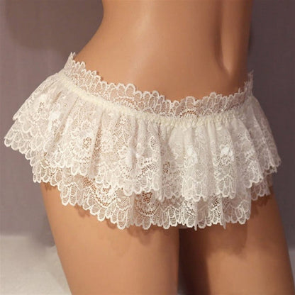 Sissy Lace Panties Men's Ruffled Panties Thongs Mini Skirt Thongs Gay Lingerie (Color : Pink, Size : 1pc) One Size