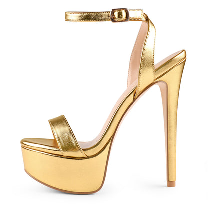 Women's Platform Heels Sky High Heel Sandals Party Bridal Evening Shoes Gold Matte US10
