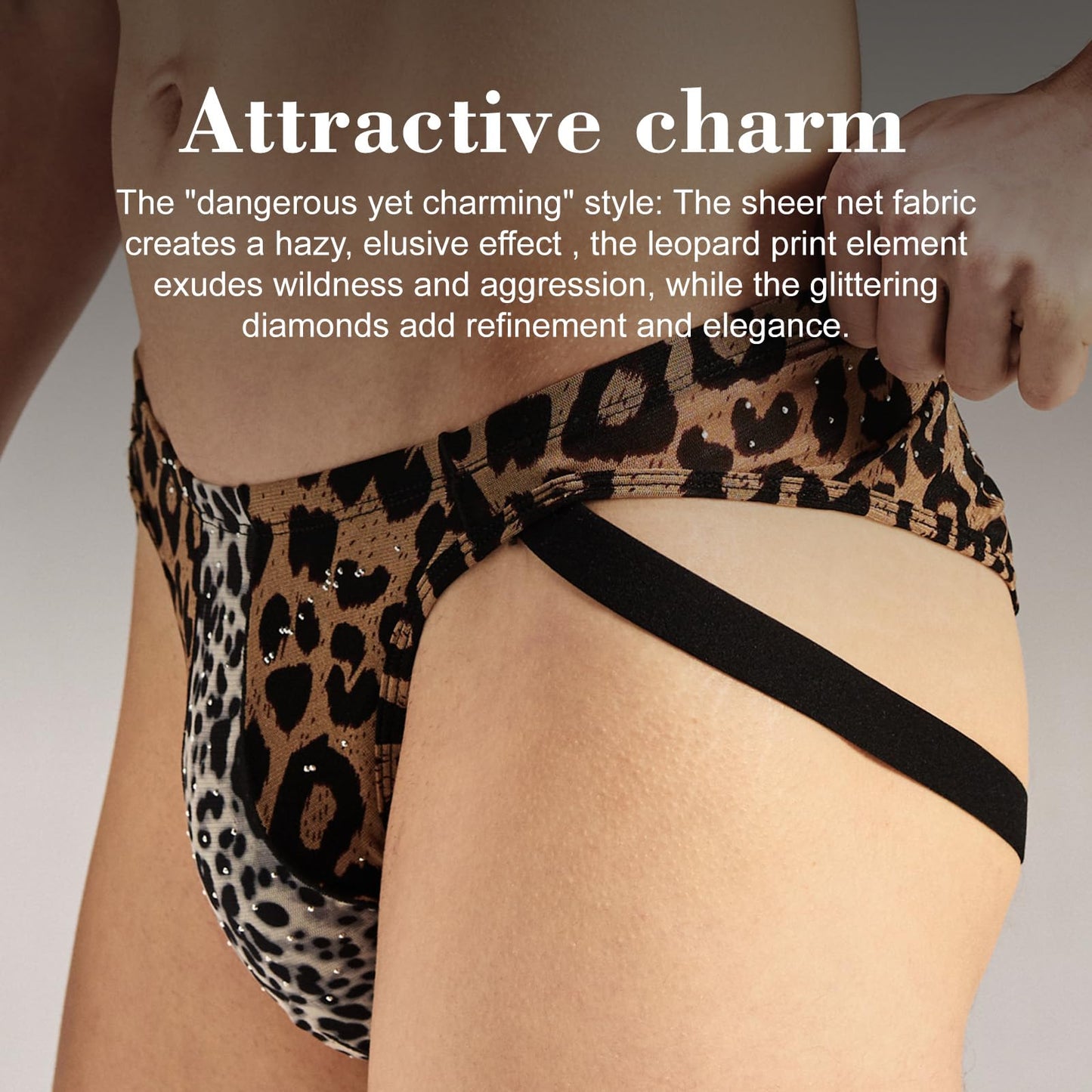 BSZN Men's Rhinestone Leopard Jockstrap, Classic Brown