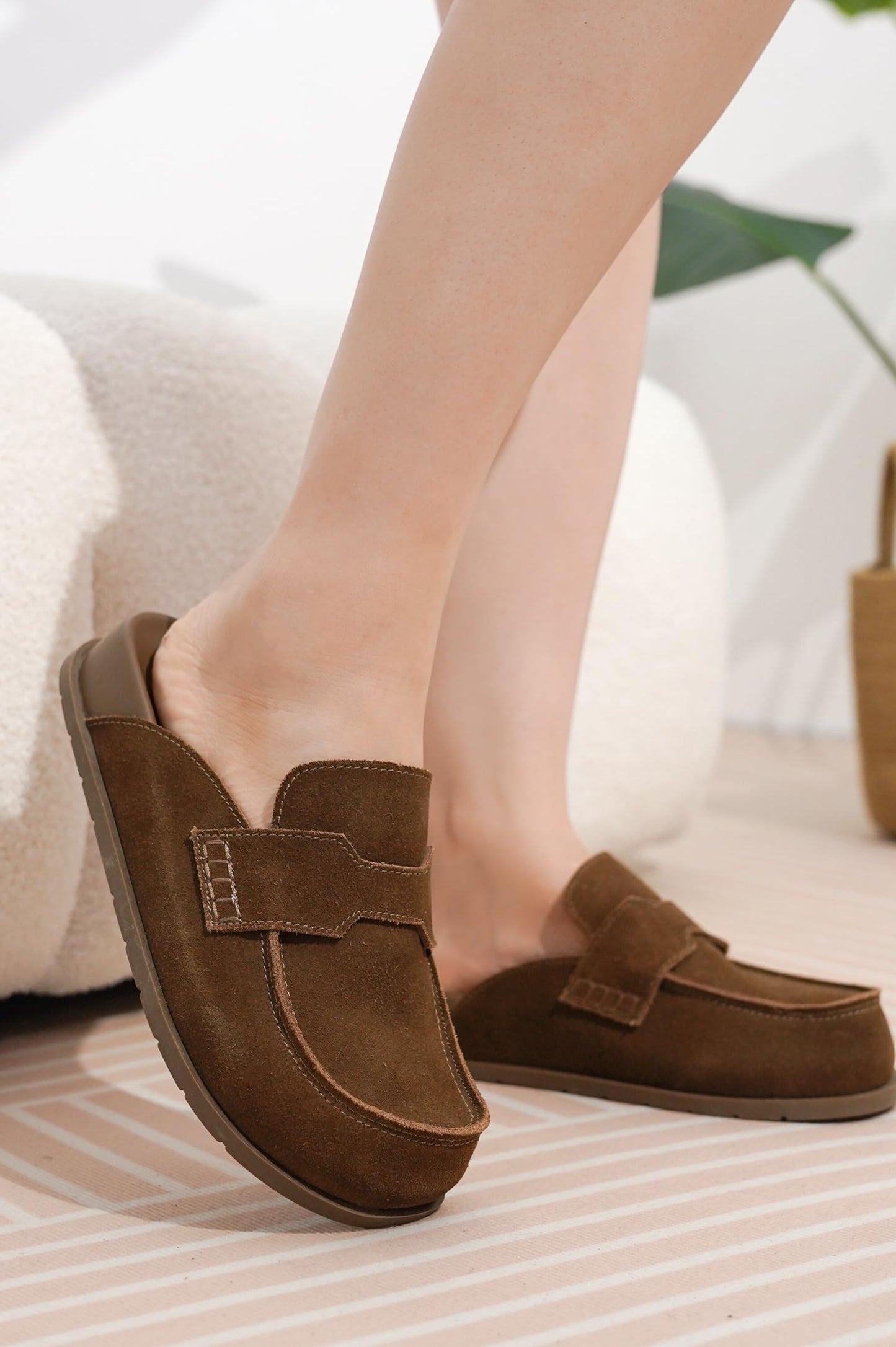 Project Cloud 100% Genuine Leather Womens Clogs - Plush & Soft Insole with Arch Support Non Slip Mules & Clogs for Women Footwear - Water Resistant Women Shoes (Foamy, CHOCSUEDE, 8)