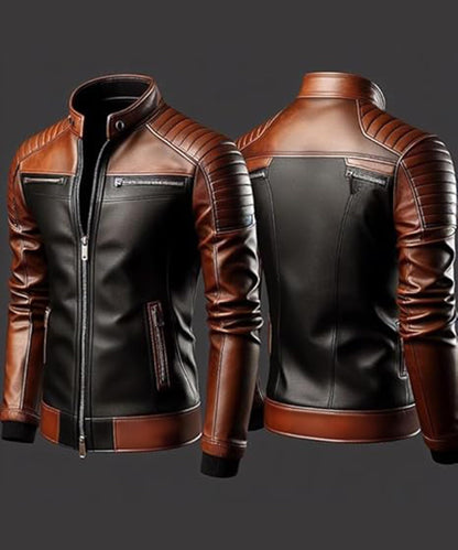 TRENDS GENESIS Men's Vintage Sheepskin Cafe Racer Biker Motorcycle Genuine Leather Jacket for Men | BR7 Brown, M
