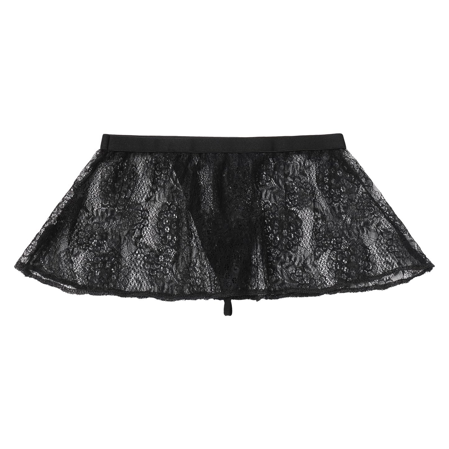 ABAFIP Men's Sissy Skirt Floral Skirted Sissy Thong Panties Crossdress Underpants Low Waist Sheer Bikini Briefs Underwear Black One Size