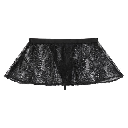 ABAFIP Men's Sissy Skirt Floral Skirted Sissy Thong Panties Crossdress Underpants Low Waist Sheer Bikini Briefs Underwear Black One Size