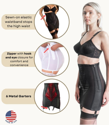 Rago 1294 | Open Bottom Girdle Extra Firm Shaping | Sizes M–8X | Zipper + Hook Closure | Classic Vintage Control | USA MADE | Black 5X/40