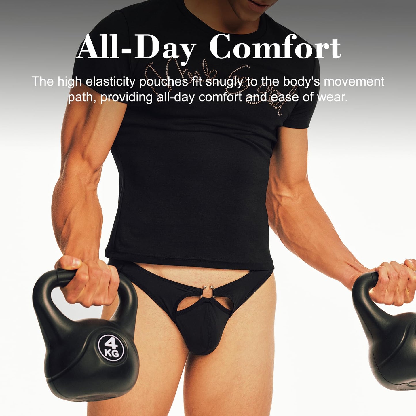 BSZN Men's Horseshoe Ring Briefs, Black Low Rise Sexy Underwear, High Stretch Breathable Pouch Slim Fit Briefs for Men