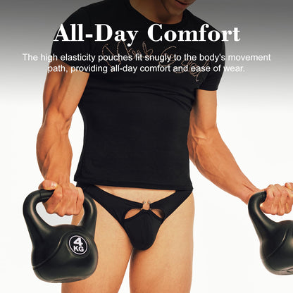 BSZN Men's Horseshoe Ring Briefs, Black Low Rise Sexy Underwear, High Stretch Breathable Pouch Slim Fit Briefs for Men
