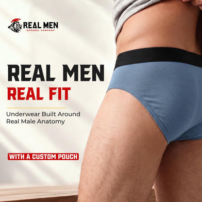 Real Men Viscose Derived From Bamboo Briefs D Pouch Med 4pk Blk/Blu/Gry