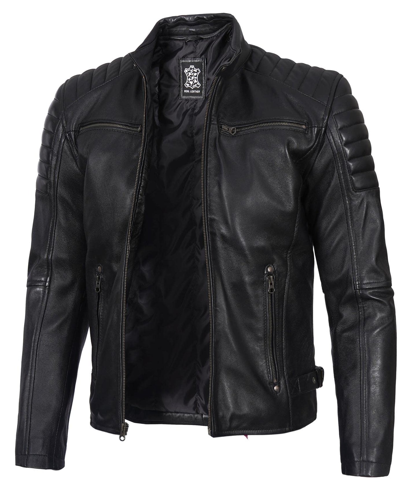 Experience Timeless Style and Unmatched Craftsmanship with the Real Leather Cafe Racer Jacket for Men | [1114363] Felix Black, M